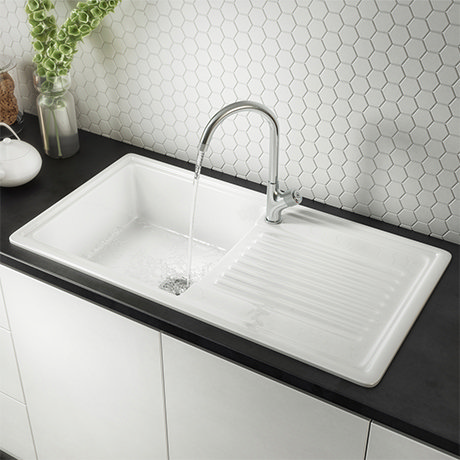 Reginox White Ceramic 1.0 Bowl Kitchen Sink - RL304CW
