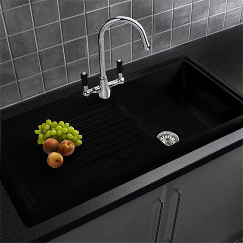 Reginox Black Ceramic 1.0 Bowl Kitchen Sink RL404CB at Victorian Plumbing UK