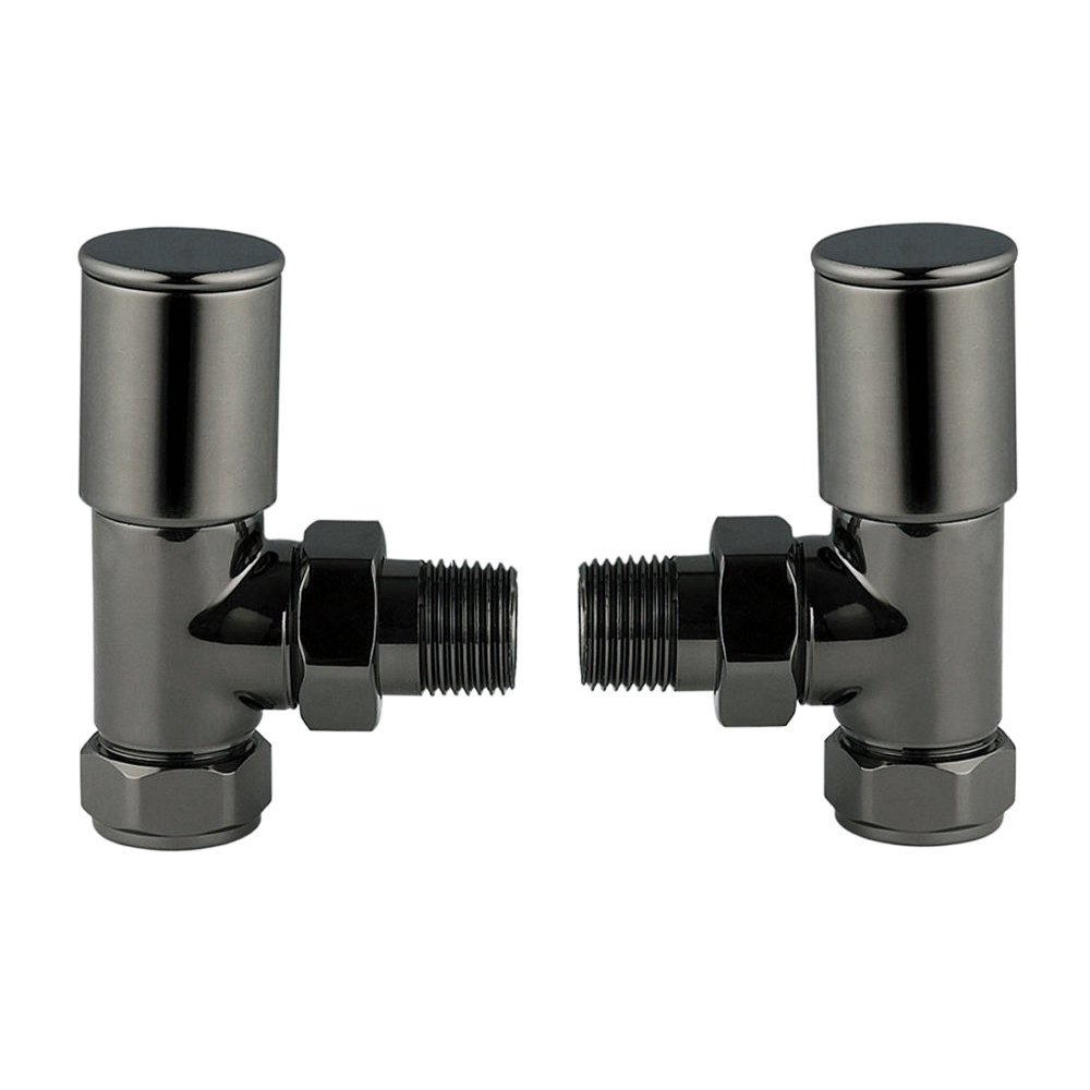 Modern Satin Gunmetal Grey Angled Radiator Valves Victorian Plumbing UK