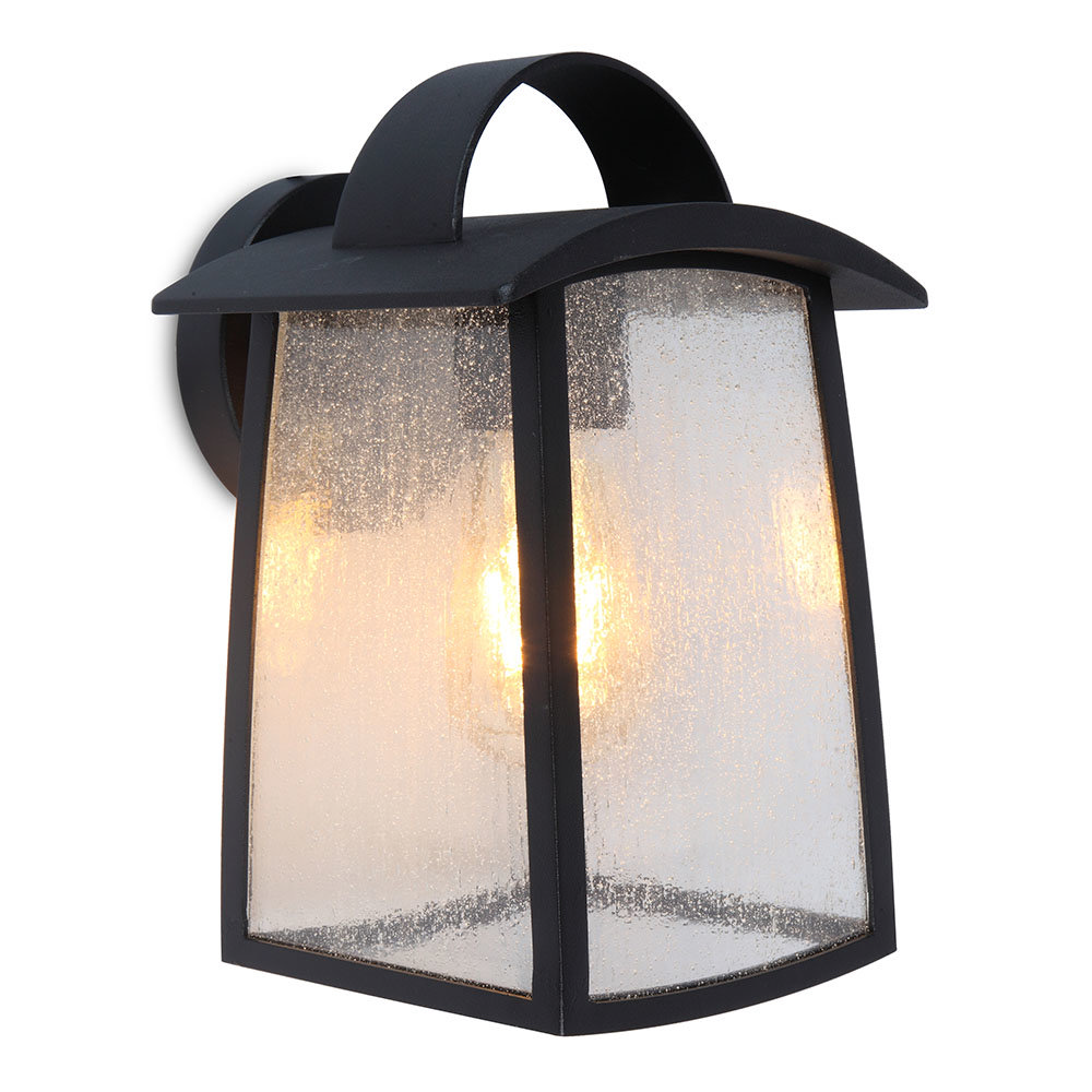 Revive Outdoor Matt Black Wall Light with Seeded Glass Diffuser