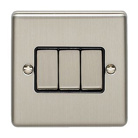Revive 3 Gang 2 Way Light Switch - Satin Steel