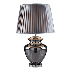 Revive Smoked Glass Table Lamp with Grey Pleated Shade