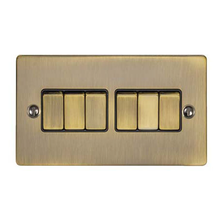Revive 6 Gang 2 Way Light Switch - Antique Brass