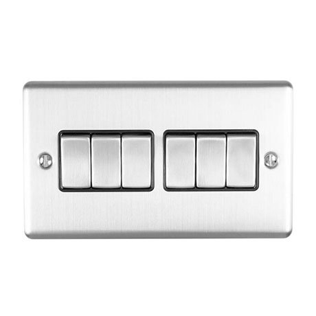 Revive 6 Gang 2 Way Light Switch - Satin Steel