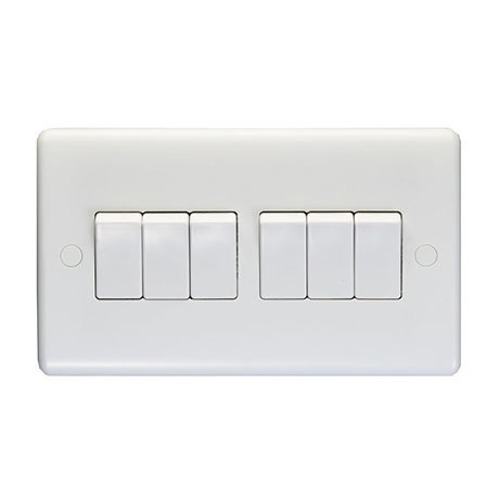 Revive 6 Gang 2 Way Light Switch - White