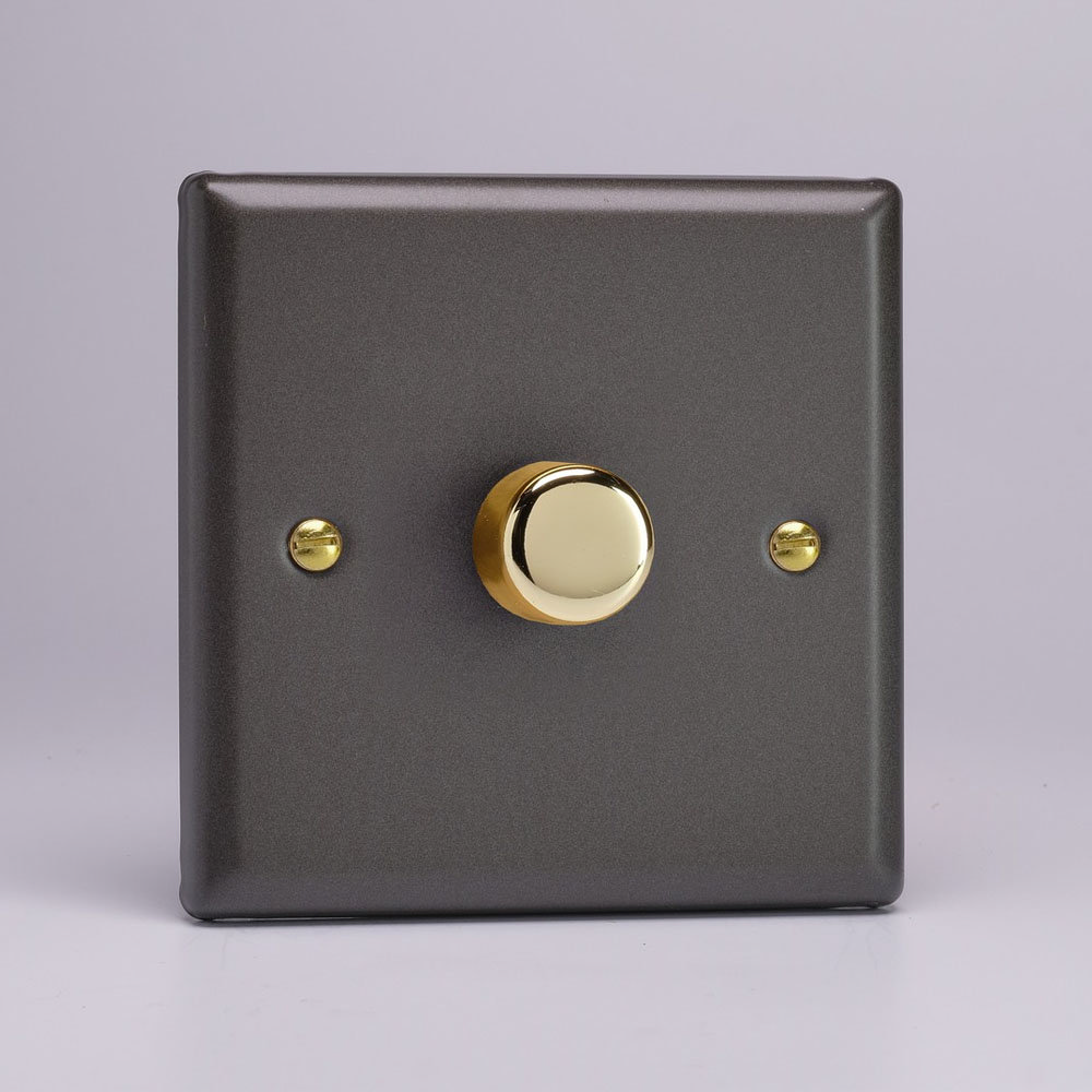 Revive Single Dimmer Light Switch - Slate Grey/Brass - RV1DSB