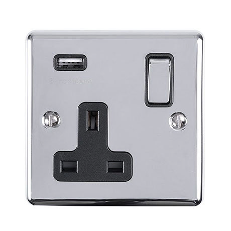 Revive 1 Gang Switched Socket with USB - Polished Chrome