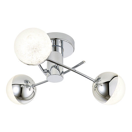 Revive Chrome 3-Light LED Bathroom Ceiling Light with Crackle Effect Diffusers
