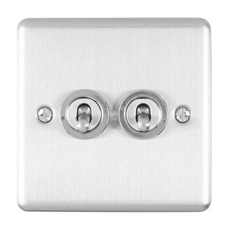 Revive Twin Toggle Light Switch - Satin Steel