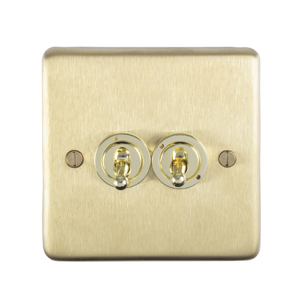 Revive Twin Toggle Light Switch Brushed Brass Victorian Plumbing UK
