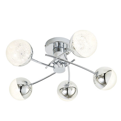 Revive Chrome 5-Light LED Bathroom Ceiling Light with Crackle Effect Diffusers