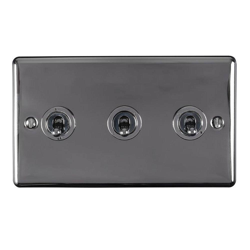 Revive 3 Gang 2 Way Toggle Light Switch Black Nickel/Black Trim