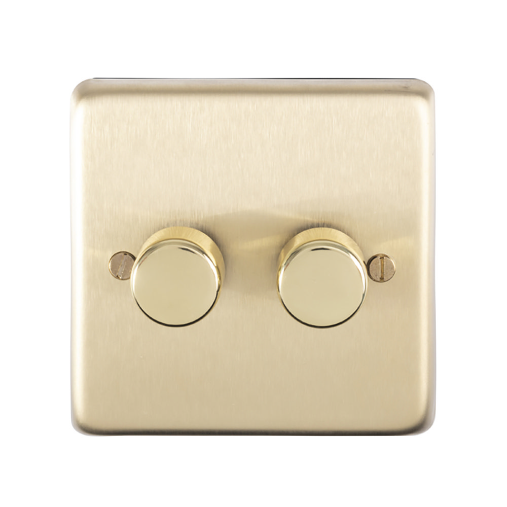 Revive Twin Dimmer Light Switch - Brushed Brass