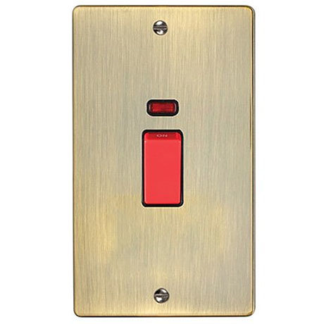 Revive 45 Amp Double Plate Cooker Switch with Neon Power Indicator - Antique Brass / Black Trim