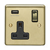 Revive 1 Gang Switched Socket with USB - Brushed Brass profile small image view 1 