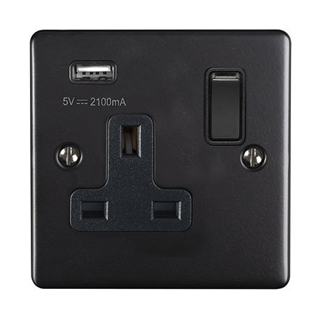 Revive 1 Gang Switched Socket with USB - Matt Black