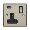 Revive 1 Gang Switched Socket with USB - Satin Steel profile small image view 1 