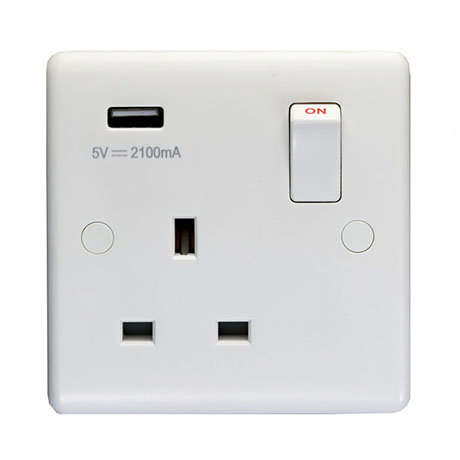 Revive 1 Gang Switched Socket with USB - White