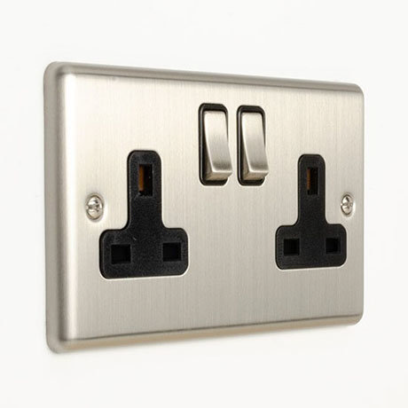 Revive 2 Gang Switched Socket with USB - Satin Steel