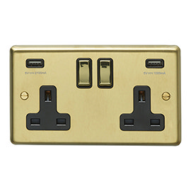 Revive Twin Plug Socket with USB - Brushed Brass