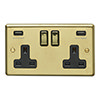Revive Twin Plug Socket with USB - Brushed Brass profile small image view 1 