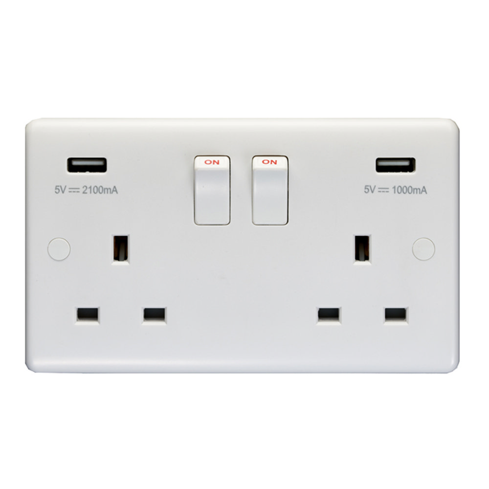 Revive Twin Plug Socket with USB White