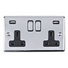 Revive Twin Plug Socket with USB Polished Chrome/Black profile small image view 1 