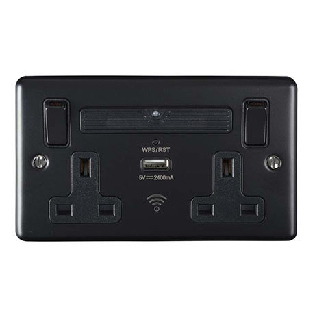 Revive Twin Plug Socket with USB & WiFi Extender Matt Black