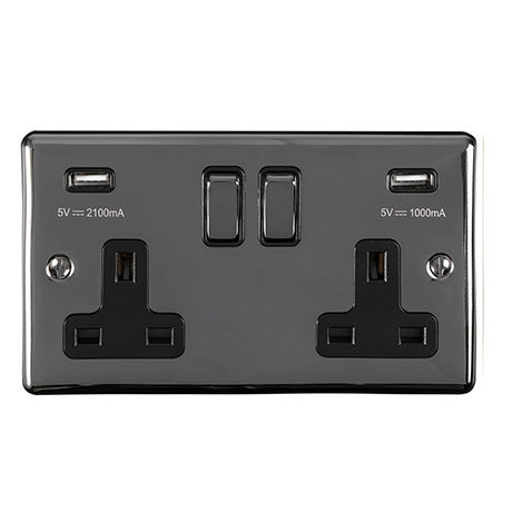  Revive Twin Plug Socket with USB - Black Nickel/Black