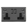 Revive Twin Plug Socket with USB - Black Nickel/Black profile small image view 1 