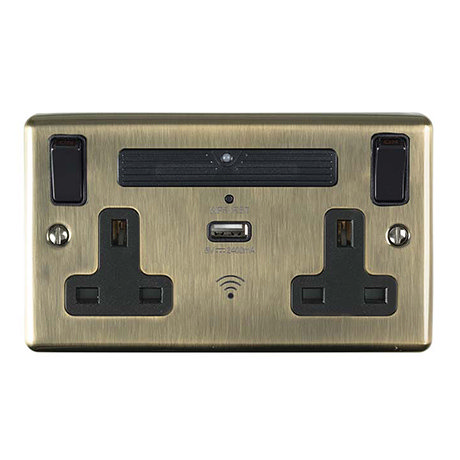 Revive Twin Plug Socket with USB & WiFi Extender Antique Brass/Black