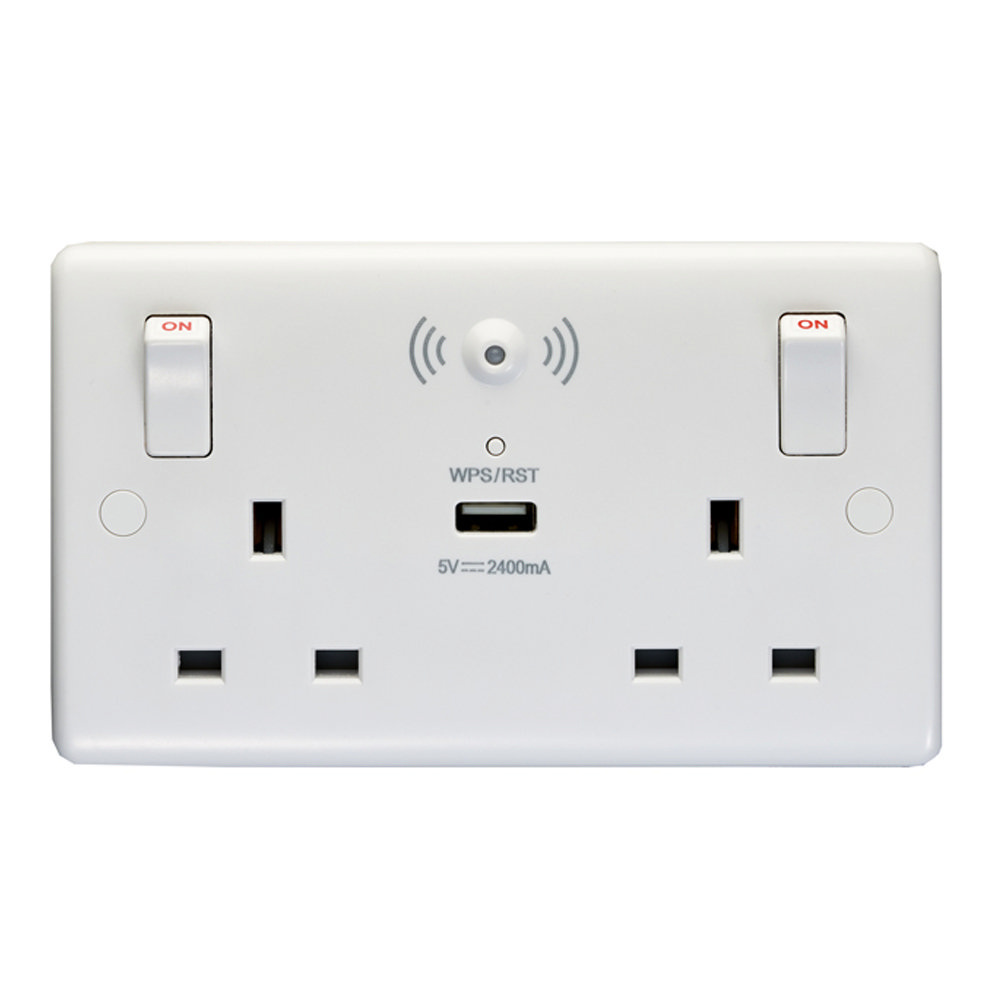 Revive Twin Plug Socket with USB &amp; WiFi Extender White