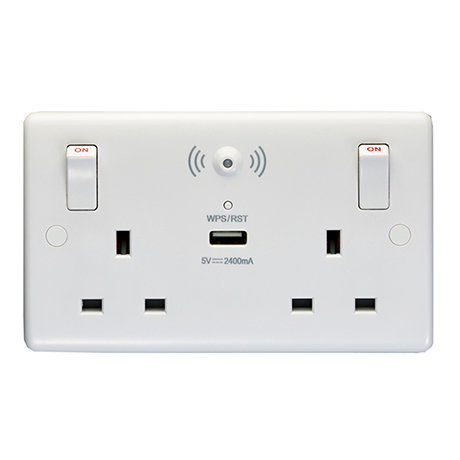 Revive Twin Plug Socket with USB & WiFi Extender White 