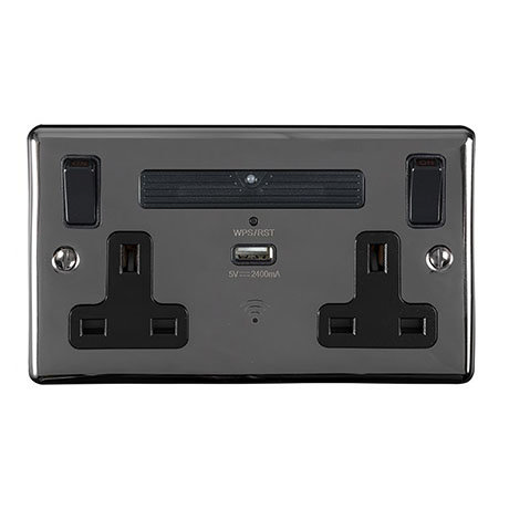 Revive Twin Plug Socket with USB Outlet & WiFi Extender Black Nickel
