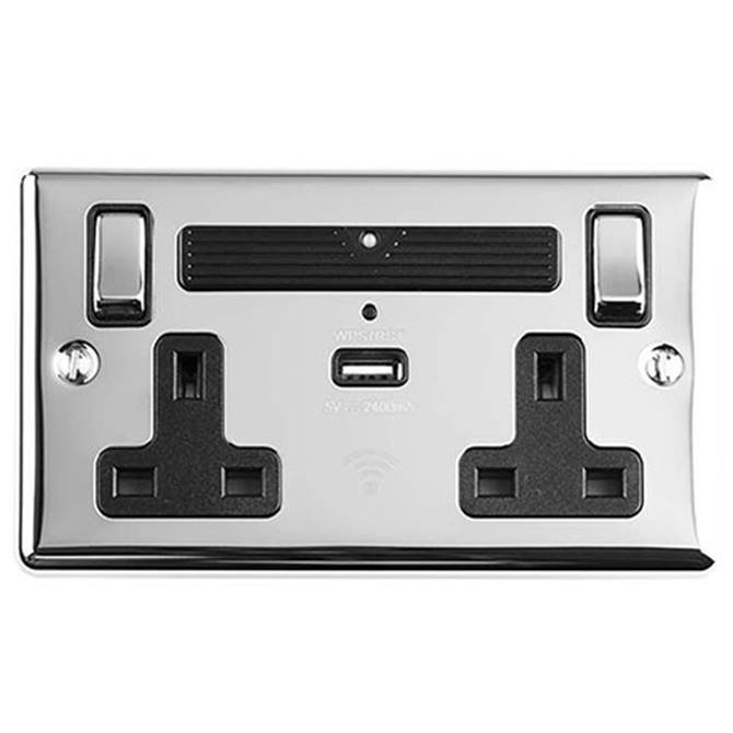 Revive Twin Plug Socket with USB Outlet & WIFI Extender - Polished Chrome
