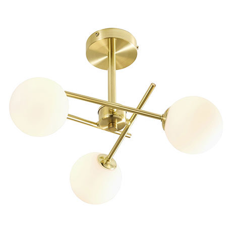 Revive Satin Brass/Opal Glass 3-Light Cross Arm Ceiling Light