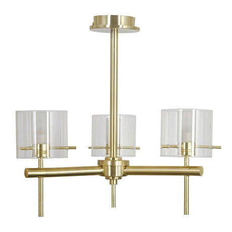 Revive Satin Brass 3-Light Bathroom Wall Light with Glass Cylinder Shades