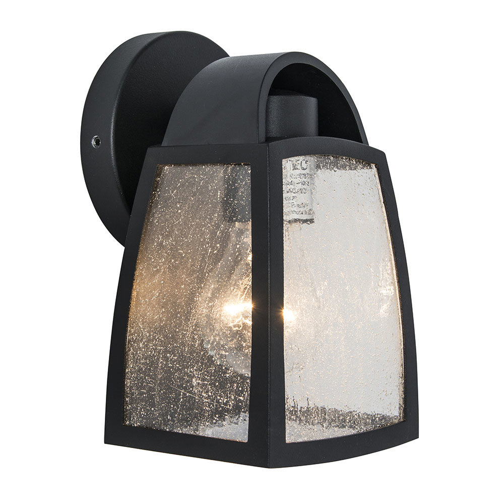 Revive Outdoor Small Matt Black Wall Light with Seeded Glass Diffuser