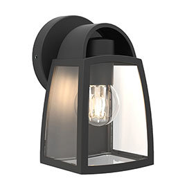 Revive Outdoor Small Matt Black Wall Light with Clear Glass Diffuser