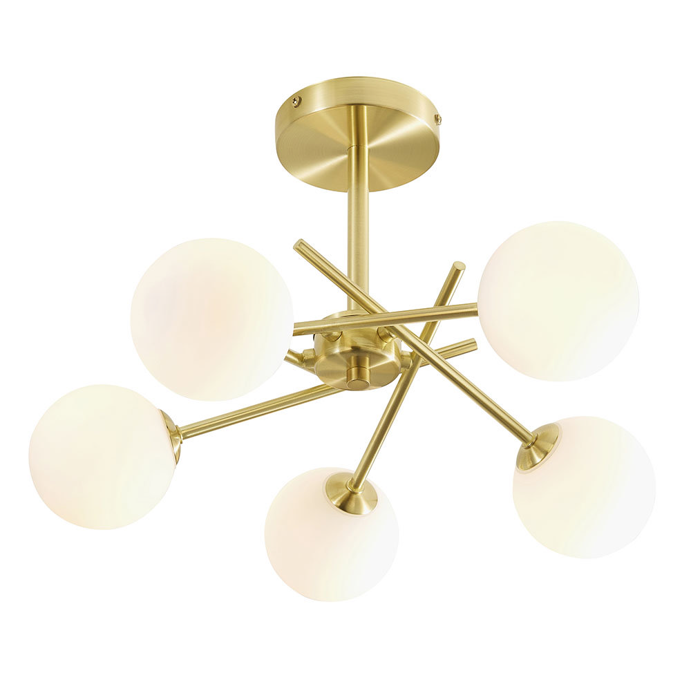 Revive Satin Brass/Opal Glass 5-Light Cross Arm Ceiling Light