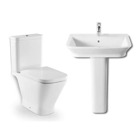 Roca - The Gap 4 Piece Bathroom Suite - close coupled WC & basin with pedestal