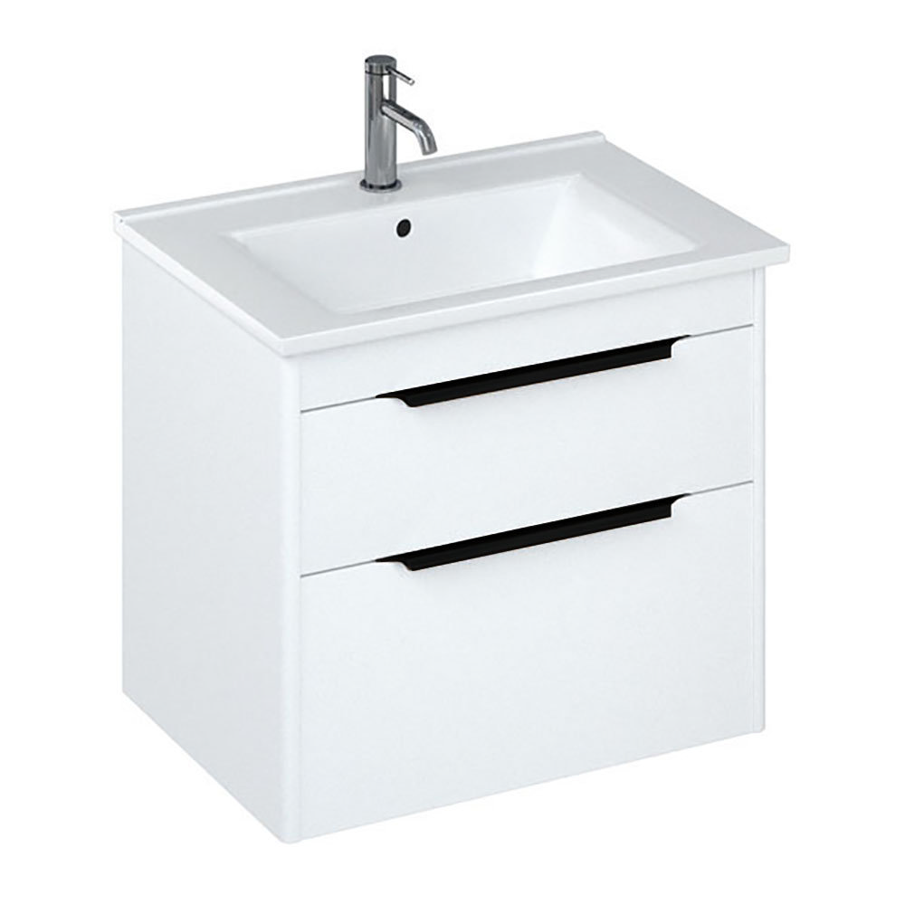 Britton Shoreditch 650mm Wall-Hung Double Drawer Vanity Unit with Black Handles - Matt White