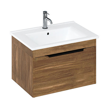 Britton Shoreditch 650mm Wall-Hung Single Drawer Vanity Unit with Black Handle - Caramel
