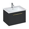 Britton Shoreditch 650mm Wall-Hung Single Drawer Vanity Unit with Brass Handle - Matt Grey profile small image view 1 