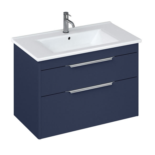 Britton Shoreditch 850mm Wall-Hung Double Drawer Vanity Unit with Chrome Handles - Matt Blue