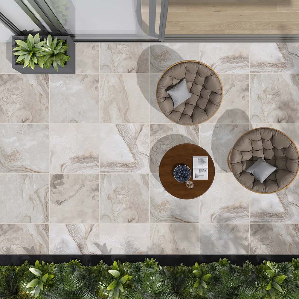 Savona Beige Outdoor Stone Effect Floor Tiles - 600 x 600mm