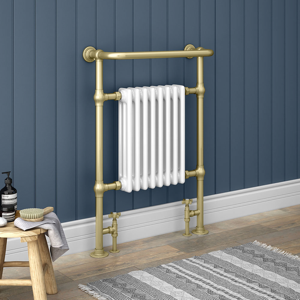 Savoy Brushed Brass Traditional Heated Towel Rail