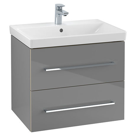 Villeroy and Boch Avento Crystal Grey 600mm Wall Hung 2-Drawer Vanity Unit