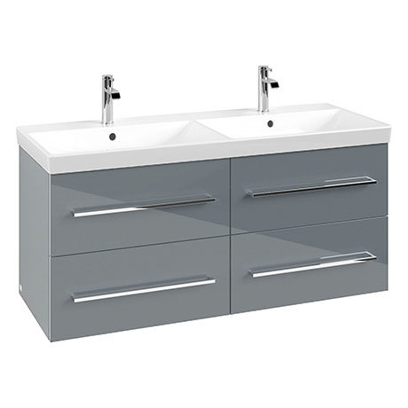 Villeroy and Boch Avento Crystal Grey 1200mm Wall Hung 4-Drawer Double Vanity Unit