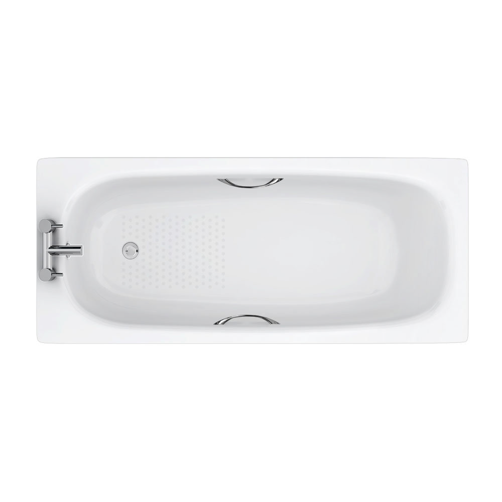 Aurora 1600 x 700mm 2TH Steel Enamel Bath with Grips + Anti Slip